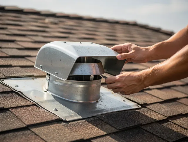 Kannapolis Dryer Vent Cleaning certified technician safely cleaning a roof-mounted dryer vent in Kannapolis