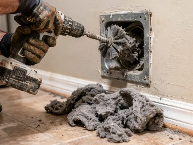 Certified Kannapolis Dryer Vent Cleaning technician performing dryer vent cleaning in Kannapolis