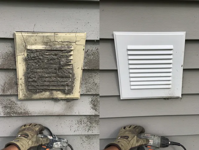 Kannapolis Dryer Vent Cleaning technician installing high-quality dryer vent cover at a residential property in Kannapolis