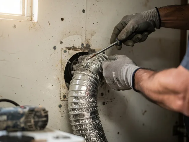 Kannapolis Dryer Vent Cleaning technician performing precise dryer vent hose installation in Kannapolis